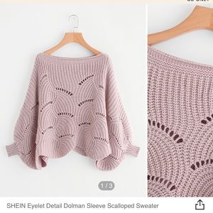 SHEIN Eyelet Detail Dolman Sleeve Scalop Sweater